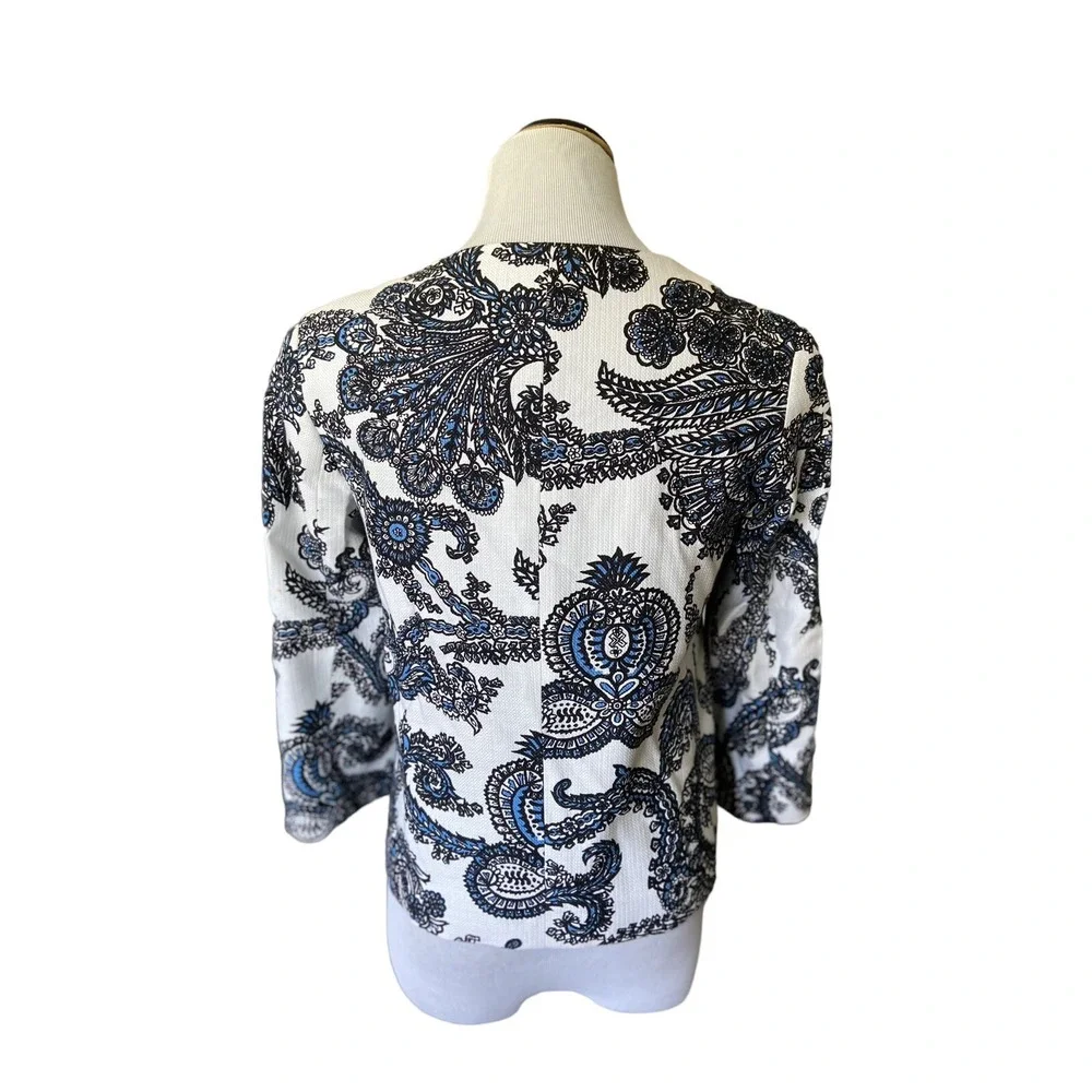 Talbots Cropped Paisley Jacket Blazer Size 4 Blue Swing Quiet Luxury Career wear